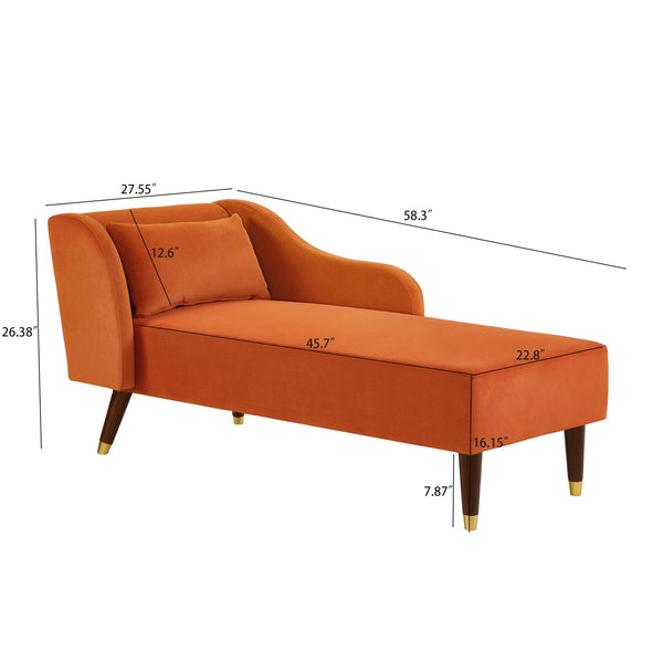 English Elm Modern Chaise Lounge Velvet Upholstery with Solid Wood Frame, Foam Cushion Comfort & Toss Pillow Accents Orange W1097124940