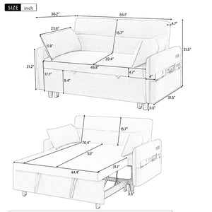 English Elm 55.1" Pull Out Sleep Sofa Bed Loveseats Sofa Couch With Adjsutable Backrest, Storage Pockets, 2 Soft Pillows, Usb Ports For Living Room, Bedroom, Apartment, Office, Beige (Old Sku: Wf315689Aaa)