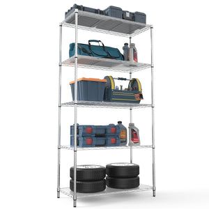 English Elm 5 Heavy-Duty Steel 5-Tier Shelving Unit for Home, Garage & Warehouse — Adjustable, Durable Storage Organizer Chrome W1550131997