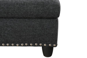 English Elm Alger Linen-Blend 98" Left-Facing Sofa & Chaise with Storage Ottoman, Tufted Back & Nailhead Trim Charcoal grey B102S00054