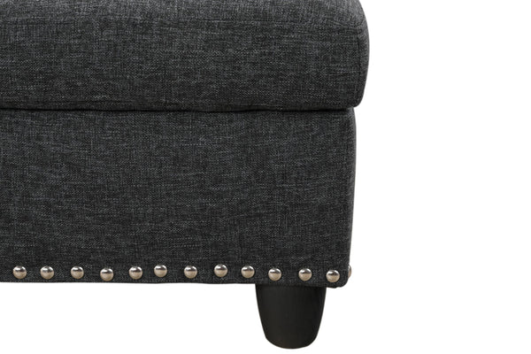 English Elm Alger Linen-Blend 98" Left-Facing Sofa & Chaise with Storage Ottoman, Tufted Back & Nailhead Trim Charcoal grey B102S00054