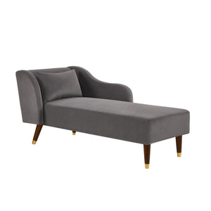 English Elm Modern Chaise Lounge Velvet Upholstery with Solid Wood Frame, Foam Cushion Comfort & Toss Pillow Accents Grey W1097124939