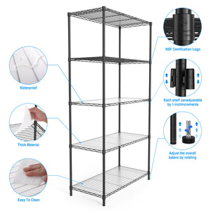 English Elm 5 Heavy-Duty Steel 5-Tier Shelving Unit for Home, Garage & Warehouse — Adjustable, Durable Storage Organizer Black W1550131995
