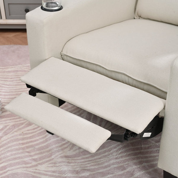 English Elm Recliner Chair with Phone Holder Cup Storage Push Back Fabric Seat for Living Room Beige W680131613