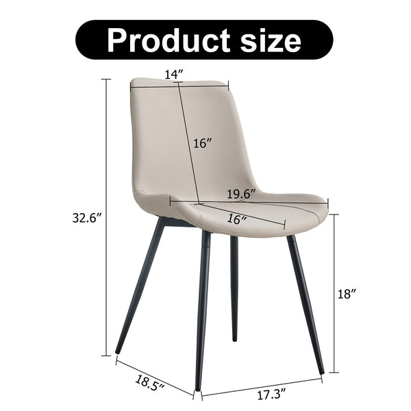 English Elm Black Pu Leather Dining Chairs Set of Six with Metal Legs Curved Cushioned Seats Light Gray W1151126209