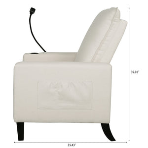 English Elm Recliner Chair with Phone Holder Cup Storage Push Back Fabric Seat for Living Room Beige W680131613