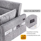 English Elm 55.1" Pull Out Sleep Sofa Bed Loveseats Sofa Couch With Adjsutable Backrest, Storage Pockets, 2 Soft Pillows, Usb Ports For Living Room, Bedroom, Apartment, Office,Grey (Old Sku Wf307821Aae)