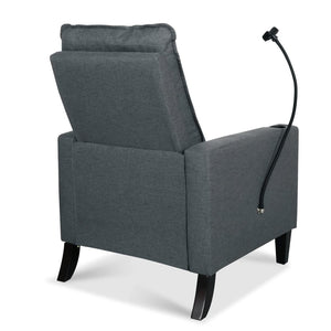 English Elm Recliner Chair with Phone Holder Cup Storage Push Back Fabric Seat for Living Room Grey W680131614