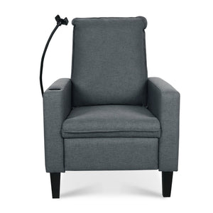 English Elm Recliner Chair with Phone Holder Cup Storage Push Back Fabric Seat for Living Room Grey W680131614