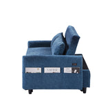 English Elm 55.1" Pull Out Sleep Sofa Bed Loveseats Sofa Couch With Adjsutable Backrest, Storage Pockets, 2 Soft Pillows, Usb Ports For Living Room, Bedroom, Apartment, Office, Blue (Old Sku Wf307821Aac)