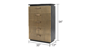 English Elm Modern 5Pc Queen Bedroom Set In Solid Mango Wood With Brass Accents For Stylish Storage & Durability B009S01021