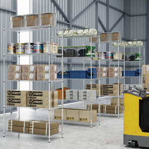 English Elm 5 Heavy-Duty Steel 5-Tier Shelving Unit for Home, Garage & Warehouse — Adjustable, Durable Storage Organizer Chrome W1550131997