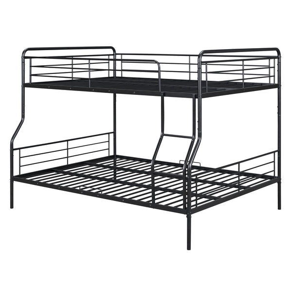 English Elm Full Full XL Over Queen Metal Bunk Bed with Chrome-Finish Iron Frame, Sturdy Space-Saving Design for Teens and Guests Black SF000025AAB
