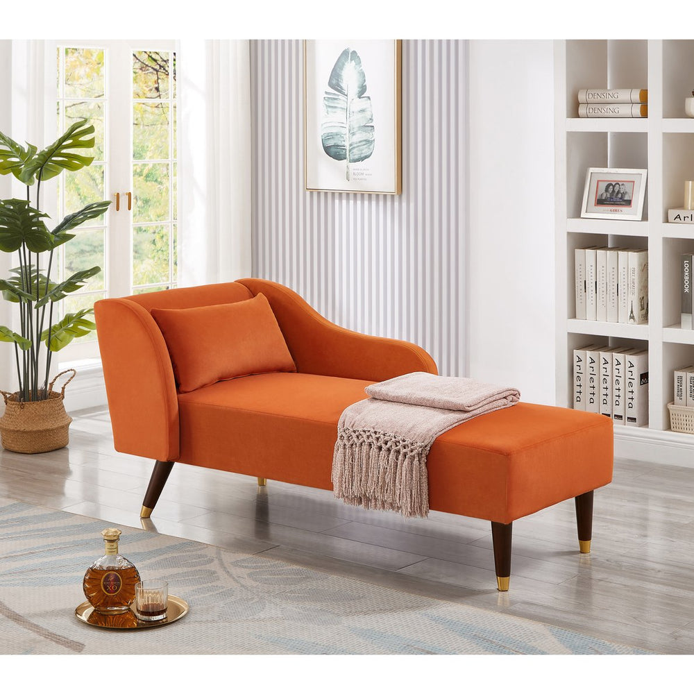 English Elm Modern Chaise Lounge Velvet Upholstery with Solid Wood Frame, Foam Cushion Comfort & Toss Pillow Accents Orange W1097124940