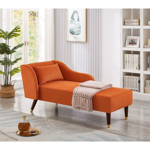 English Elm Modern Chaise Lounge Velvet Upholstery with Solid Wood Frame, Foam Cushion Comfort & Toss Pillow Accents Orange W1097124940