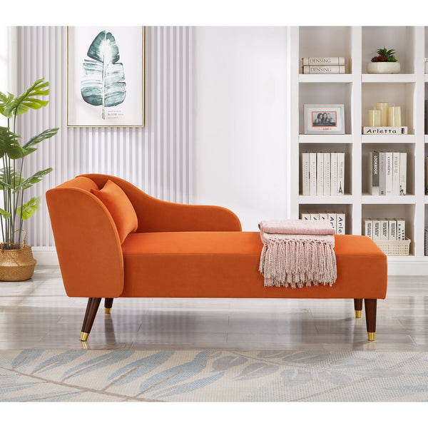 English Elm Modern Chaise Lounge Velvet Upholstery with Solid Wood Frame, Foam Cushion Comfort & Toss Pillow Accents Orange W1097124940