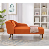 English Elm Modern Chaise Lounge Chair Velvet Upholstery (Orange)