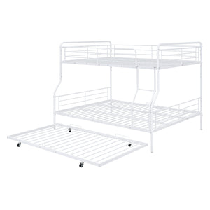 English Elm Full XL Over Queen Metal Bunk Bed with Twin Trundle, Chrome-Finish Iron Frame, Sturdy Space-Saver White SF000026AAK
