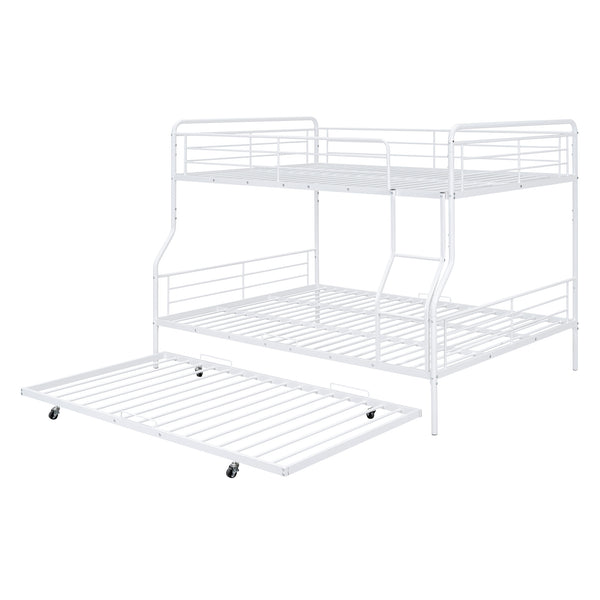 English Elm Full XL Over Queen Metal Bunk Bed with Twin Trundle, Chrome-Finish Iron Frame, Sturdy Space-Saver White SF000026AAK
