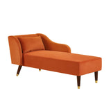 English Elm Modern Chaise Lounge Chair Velvet Upholstery (Orange)