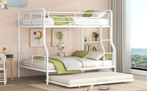 English Elm Full XL Over Queen Metal Bunk Bed with Twin Trundle, Chrome-Finish Iron Frame, Sturdy Space-Saver White SF000026AAK