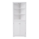 English Elm White Bathroom Storage Corner Cabinet With Adjustable Shelves and Doors, Multi-Functional Tall Storage Cabinet For Kitchen, Living Room Or Entryway, Mdf Board