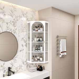 English Elm Glass Ribbed Glass Door Corner Cabinet Wall Mounted 4-Tier Storage White Modern Dust-Resistant 22"L x 41"H W757130160