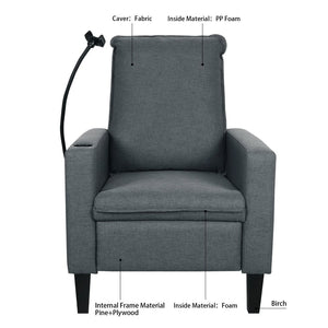 English Elm Recliner Chair with Phone Holder Cup Storage Push Back Fabric Seat for Living Room Grey W680131614