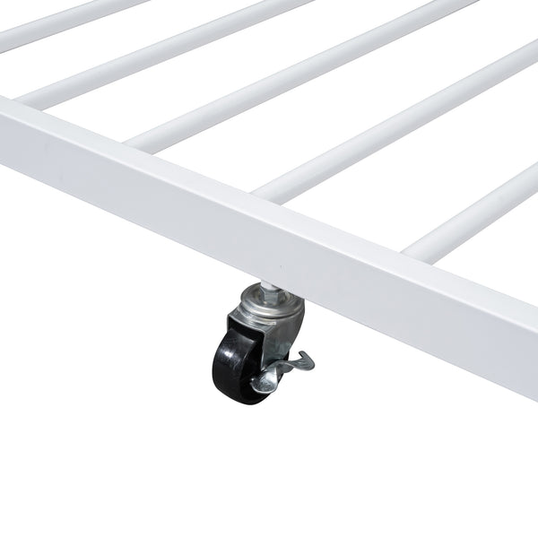 English Elm Full XL Over Queen Metal Bunk Bed with Twin Trundle, Chrome-Finish Iron Frame, Sturdy Space-Saver White SF000026AAK