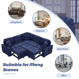 English Elm 82.6" Velveteen L-shaped Sleeper Sectional with Usb Ports and Power Sockets for Living Room SG001230AAC