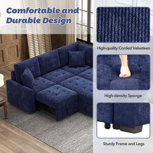 English Elm 82.6" Velveteen L-shaped Sleeper Sectional with Usb Ports and Power Sockets for Living Room SG001230AAC