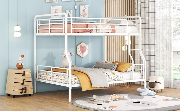 English Elm Full Full XL Over Queen Metal Bunk Bed with Chrome-Finish Iron Frame, Sturdy Space-Saving Design for Teens and Guests White SF000025AAK