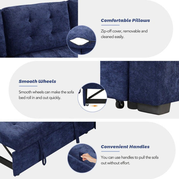 English Elm 82.6" Velveteen L-shaped Sleeper Sectional with Usb Ports and Power Sockets for Living Room SG001230AAC