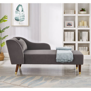 English Elm Modern Chaise Lounge Velvet Upholstery with Solid Wood Frame, Foam Cushion Comfort & Toss Pillow Accents Grey W1097124939