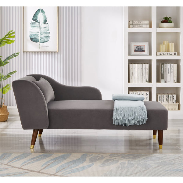 English Elm Modern Chaise Lounge Velvet Upholstery with Solid Wood Frame, Foam Cushion Comfort & Toss Pillow Accents Grey W1097124939