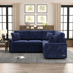 English Elm 82.6" Velveteen L-shaped Sleeper Sectional with Usb Ports and Power Sockets for Living Room SG001230AAC