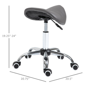 English Elm Ergonomic PU Saddle Stool Grey – Height Adjustable 19.5–24" Hydraulic Swivel with Casters, Durable Steel Base W2225141031
