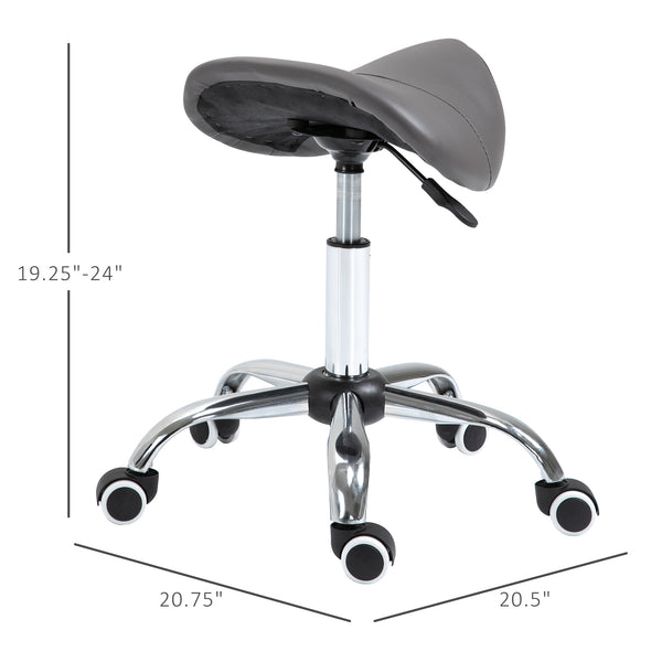 English Elm Ergonomic PU Saddle Stool Grey – Height Adjustable 19.5–24" Hydraulic Swivel with Casters, Durable Steel Base W2225141031