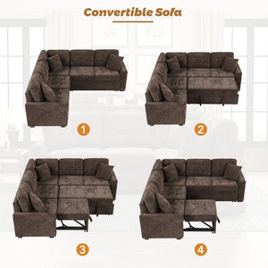 English Elm 82.6" Velveteen L-shaped Sleeper Sectional with Usb Ports and Power Sockets for Living Room SG001230AAD