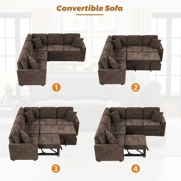 English Elm 82.6" Velveteen L-shaped Sleeper Sectional with Usb Ports and Power Sockets for Living Room SG001230AAD