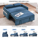 English Elm 55.1" Pull Out Sleep Sofa Bed Loveseats Sofa Couch With Adjsutable Backrest, Storage Pockets, 2 Soft Pillows, Usb Ports For Living Room, Bedroom, Apartment, Office, Blue (Old Sku Wf307821Aac)