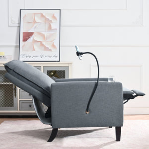 English Elm Recliner Chair with Phone Holder Cup Storage Push Back Fabric Seat for Living Room Grey W680131614