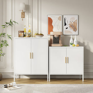 English Elm Metal Storage Cabinet with Lockable Doors and Adjustable Heavy-Duty Shelves for Garage Office School White W252113565