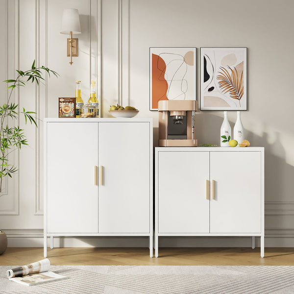 English Elm Metal Storage Cabinet with Lockable Doors and Adjustable Heavy-Duty Shelves for Garage Office School White W252113565