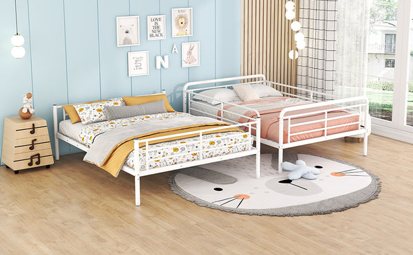 English Elm Full Full XL Over Queen Metal Bunk Bed with Chrome-Finish Iron Frame, Sturdy Space-Saving Design for Teens and Guests White SF000025AAK