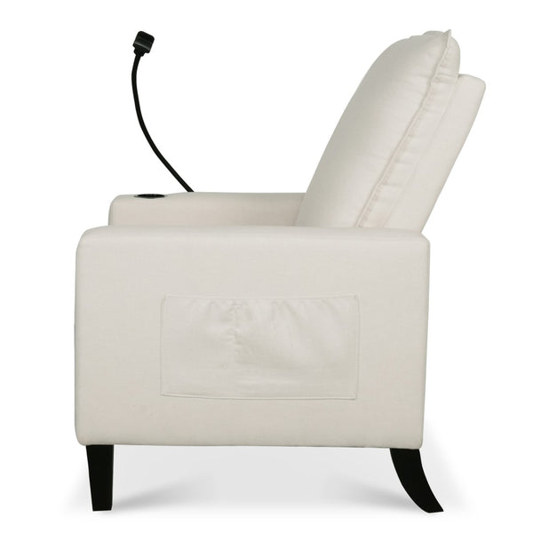 English Elm Recliner Chair with Phone Holder Cup Storage Push Back Fabric Seat for Living Room Beige W680131613