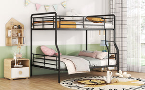 English Elm Full Full XL Over Queen Metal Bunk Bed with Chrome-Finish Iron Frame, Sturdy Space-Saving Design for Teens and Guests Black SF000025AAB