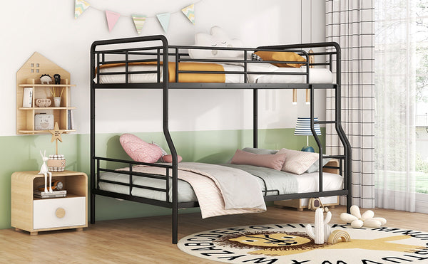 English Elm Full Full XL Over Queen Metal Bunk Bed with Chrome-Finish Iron Frame, Sturdy Space-Saving Design for Teens and Guests Black SF000025AAB