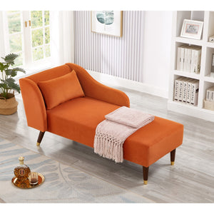 English Elm Modern Chaise Lounge Chair Velvet Upholstery (Orange)