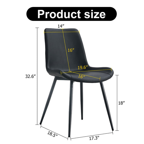English Elm Black Pu Leather Dining Chairs Set of Six with Metal Legs Curved Cushioned Seats Black W1151126210